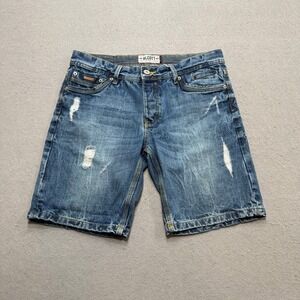 Y2K Alcott Shorts Mens 46 Blue Denim Med Wash Distressed Mid Rise Utility Rugged